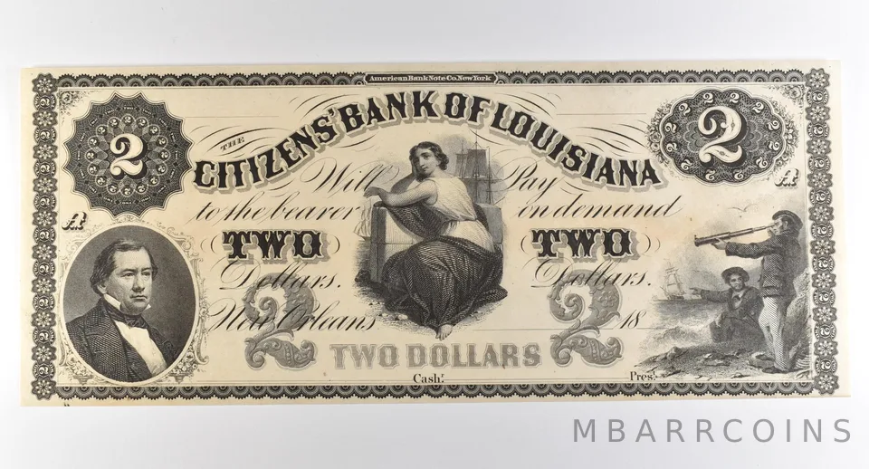 1800s $2 New Orleans LA Citizens' Bank Obsolete Note *3830