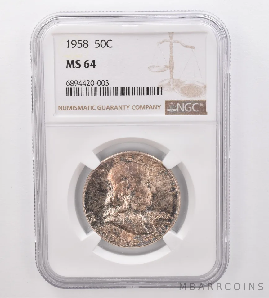 1958 Franklin Half Dollar MS64 NGC Beautiful Tone *9899