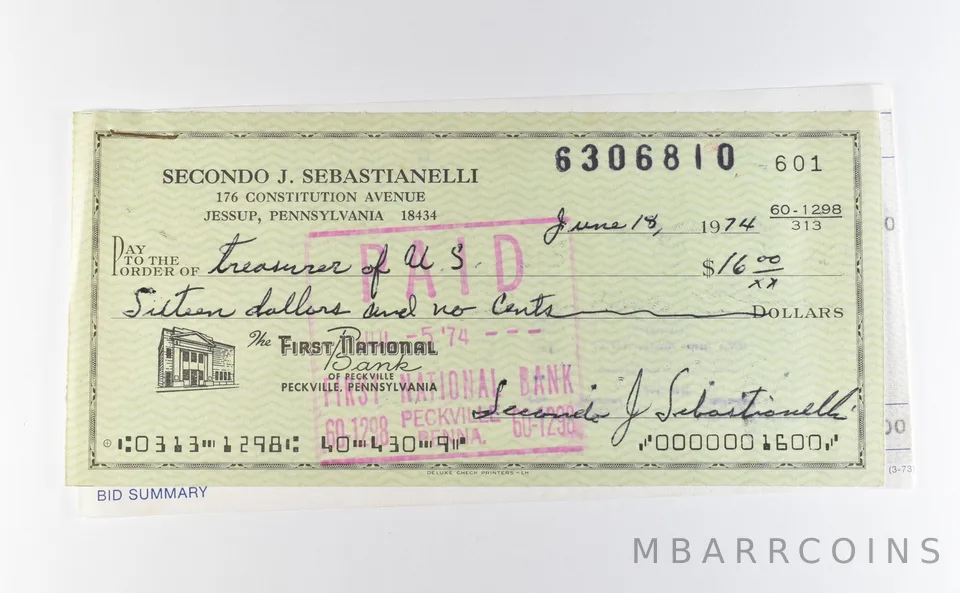 1974 $16 Check GSA Morgan Dollar CC Purchase Receipt *9794