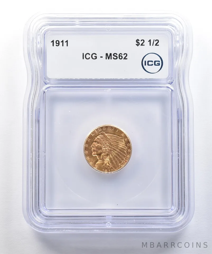 1911 $2.50 Indian Head Gold Quarter Eagle MS62 ICG a7760