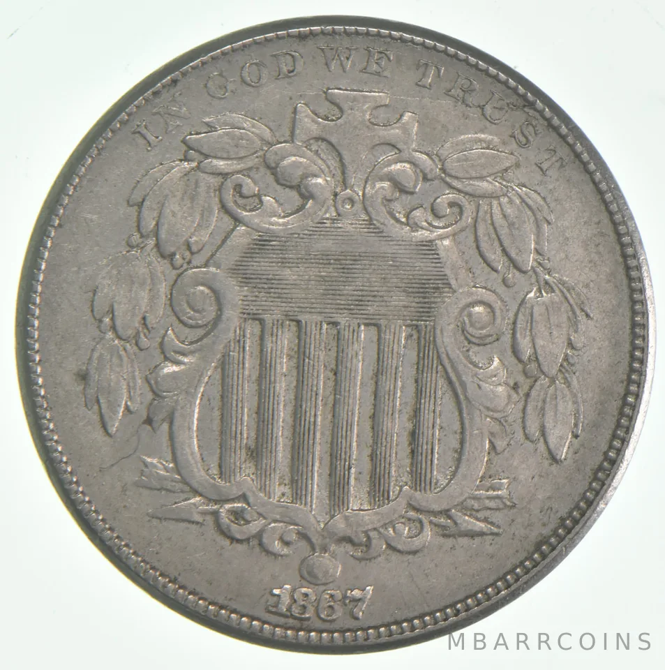 1867 Shield Nickel Without Rays *1830