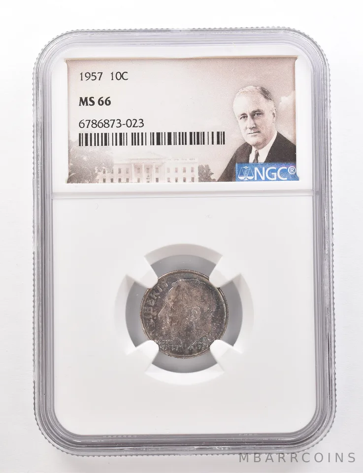 1957 Roosevelt Dime MS66 NGC Beautiful Tone *3368