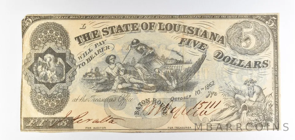 1863 $5 State Of Louisiana Obsolete Note *8866