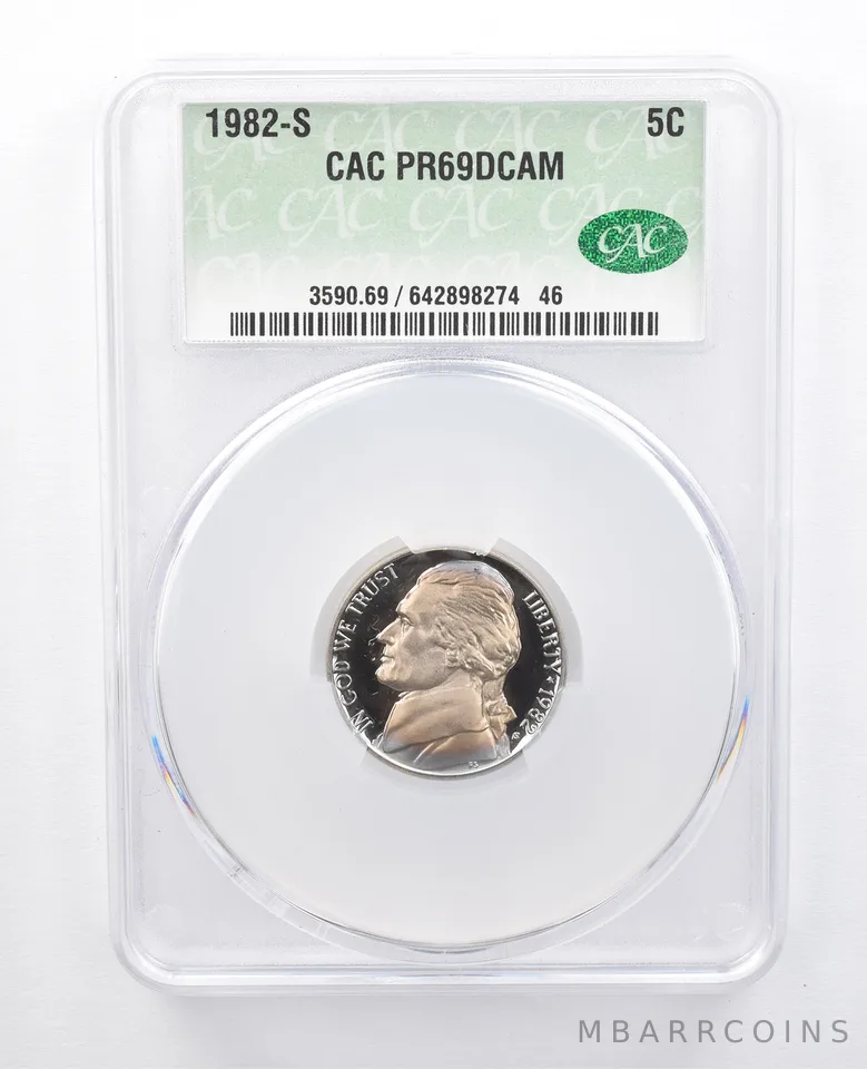 1982-S Jefferson Nickel PR69 DCAM CAC Blue Peripheral Tone *7677