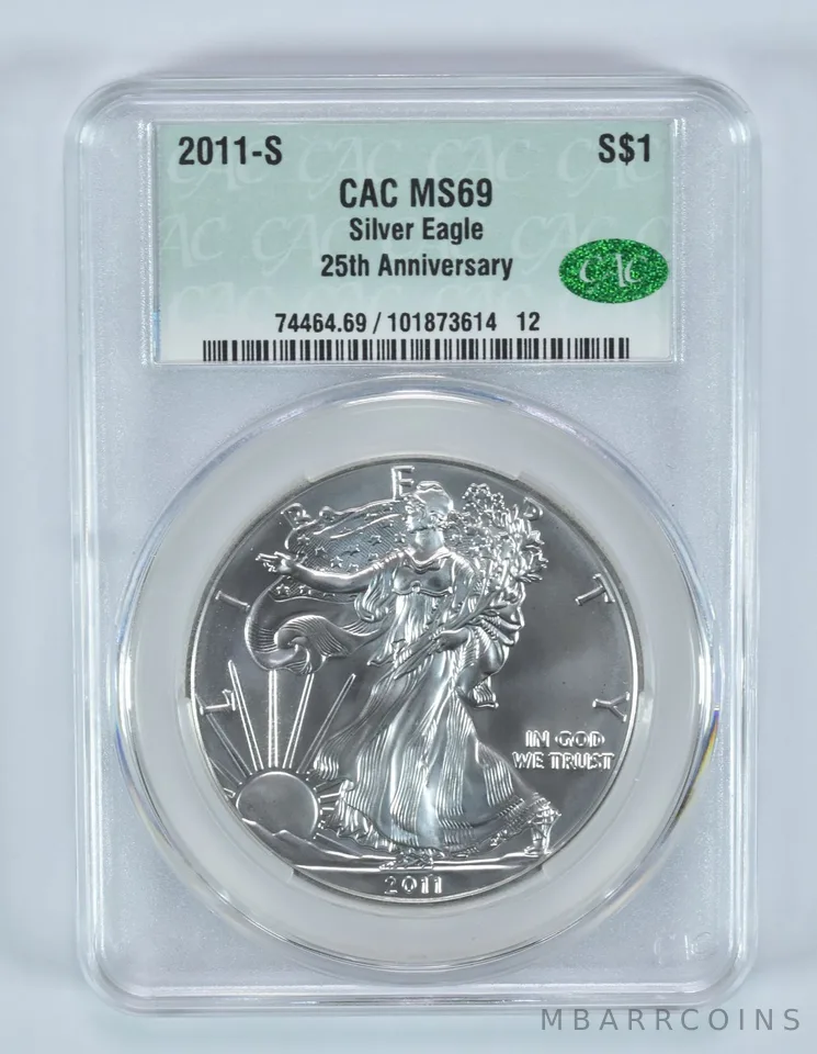2011-S American Silver Eagle 25th Anniversary MS69 CAC CACg