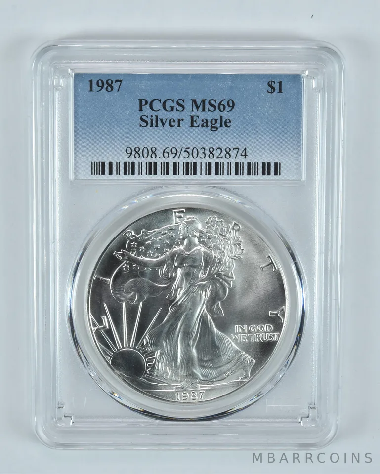 1987 American Silver Eagle 1 Oz MS69 PCGS Blue Label