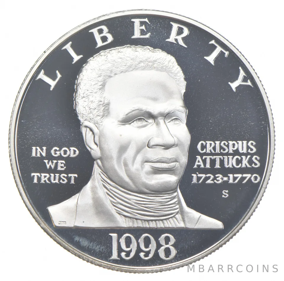 1998-S Proof Black Patriots Crispus Commemorative Silver Dollar $1