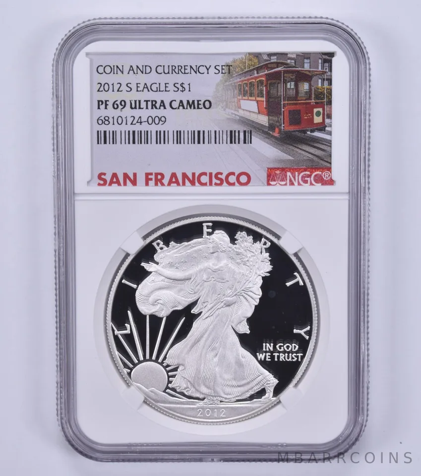 2012-S Silver Eagle Coin & Currency Set PF69 UCAM NGC Special Label