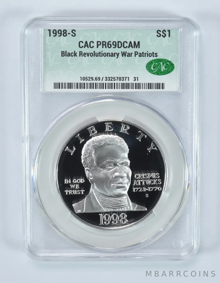 1998-S Black Patriots Commemorative Silver Dollar PR69 DCAM CAC CACg