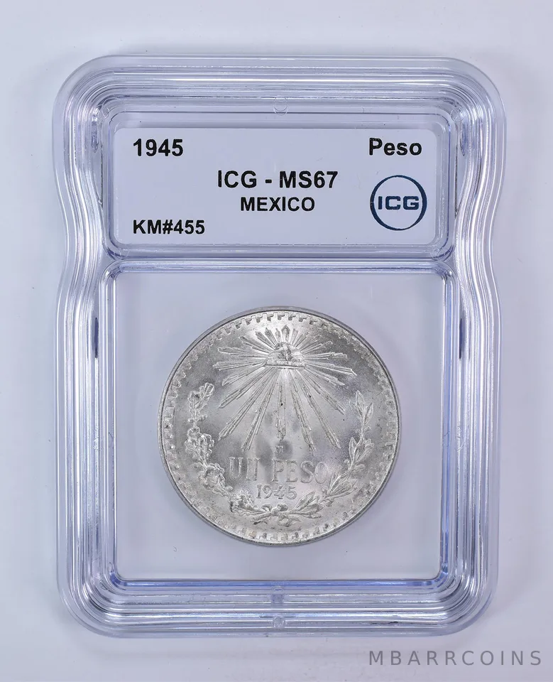 1945 Mexico Peso KM#455 MS67 ICG