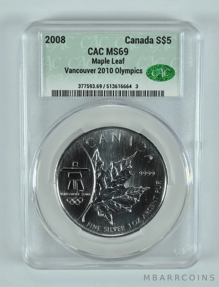 2008 Canada 5 Dollars Silver Vancouver Olympics MS69 CAC CACg