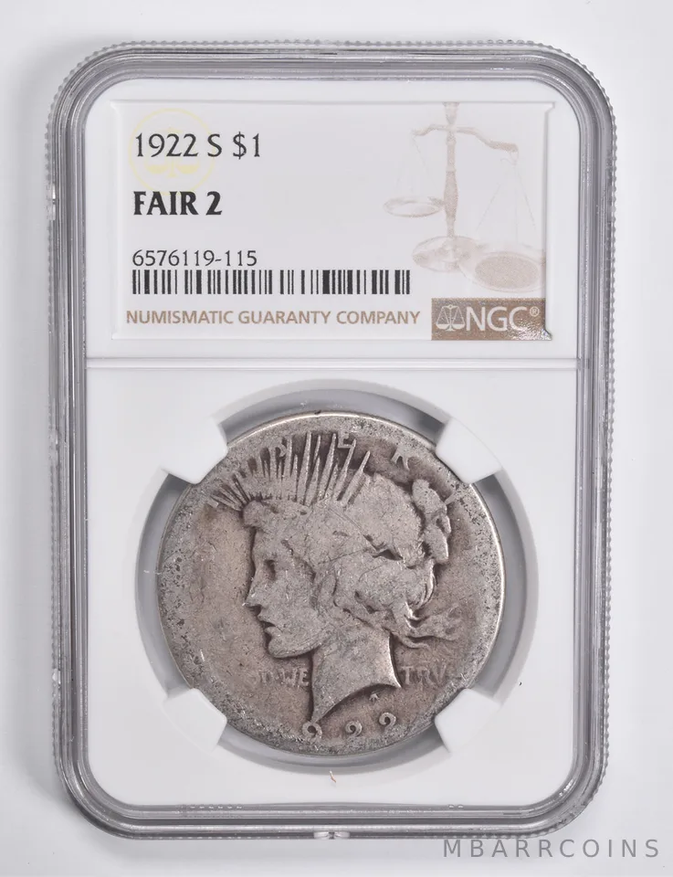 FAIR 2 1922-S Peace Silver Dollar NGC Lowball Low Ball a4604