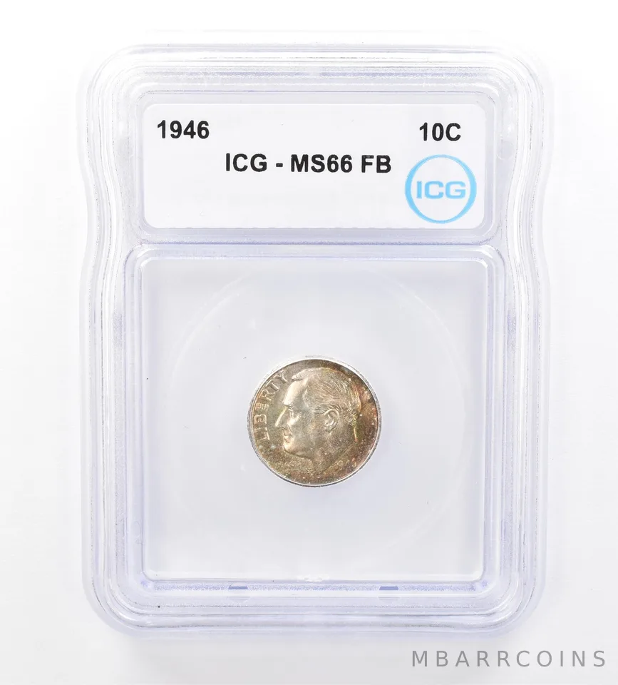 1946 Roosevelt Dime MS66 FB ICG Beautiful Tone *1651