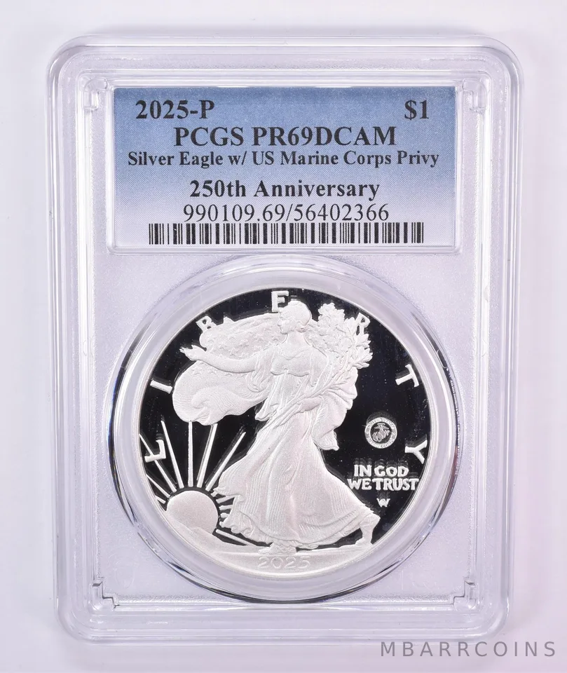 2025-P American Silver Eagle Marine Corps Privy PR69 DCAM PCGS