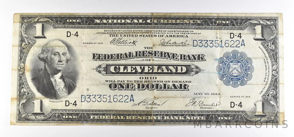 1918 $1 Cleveland OH National Currency Large Note Blue Seal FR#720 *0843