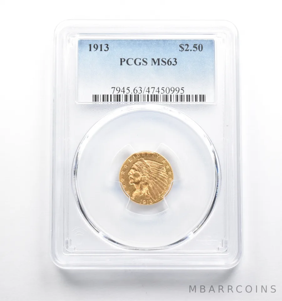 MS63 1913 $2.50 Indian Head Gold Quarter Eagle PCGS *4684