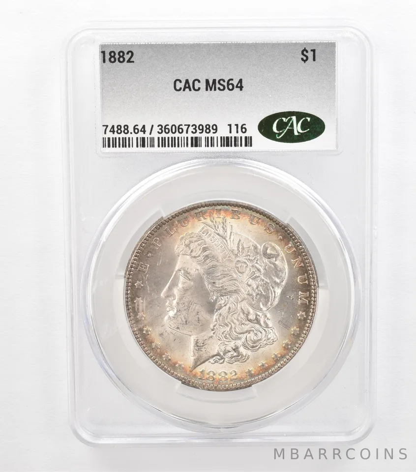 1882 Morgan Silver Dollar MS64 CAC CACg Beautiful Tone *3688