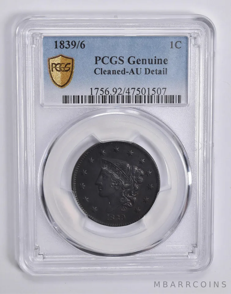 Genuine 1839/6 Liberty Head Large Cent AU Detail PCGS a0470