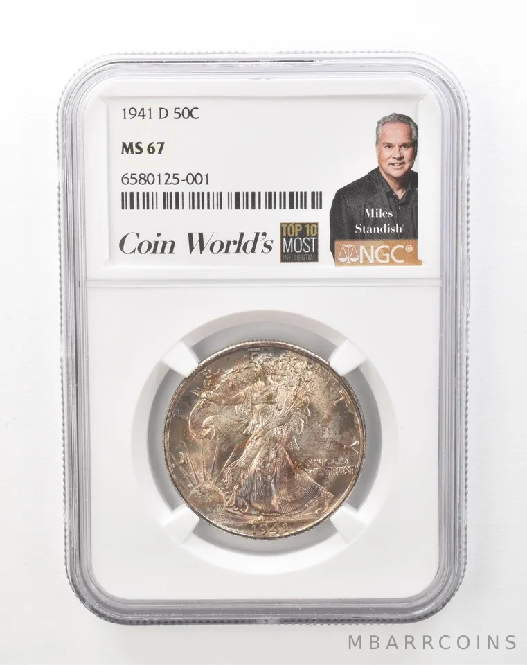 1941-D Walking Liberty Half Dollar Miles Standish MS67 NGC Beautiful Tone *1397