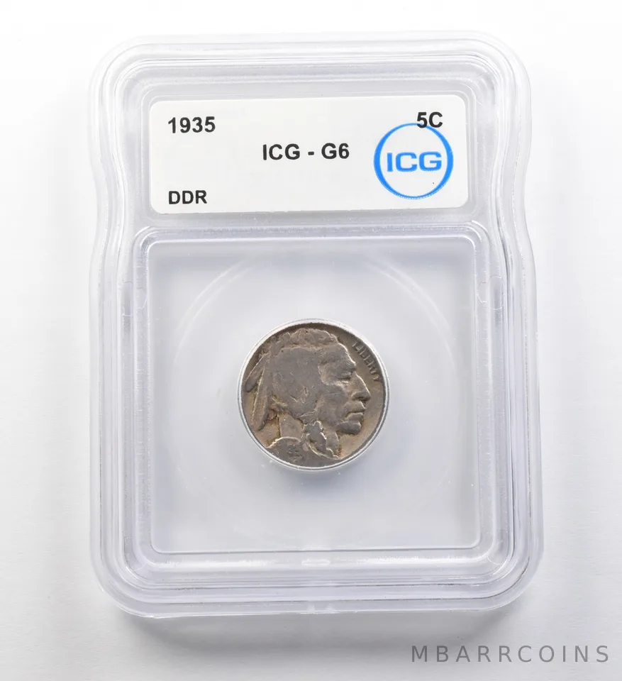 1935 Indian Head Buffalo Nickel DDR G6 ICG ERROR a8194