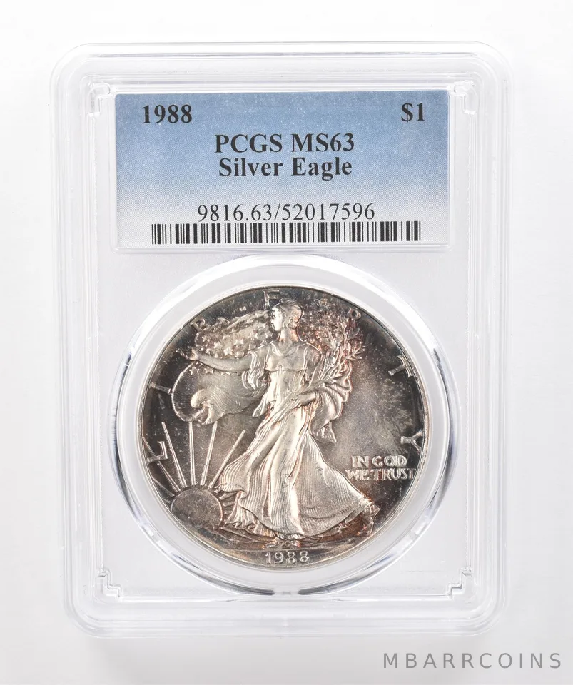 1988 American Silver Eagle MS63 PCGS Beautiful Tone *1963