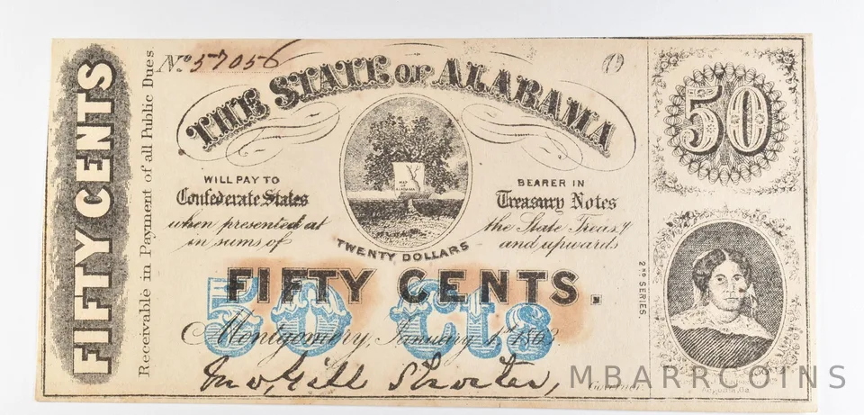 1863 50 Cents Alabama Obsolete Note *8624