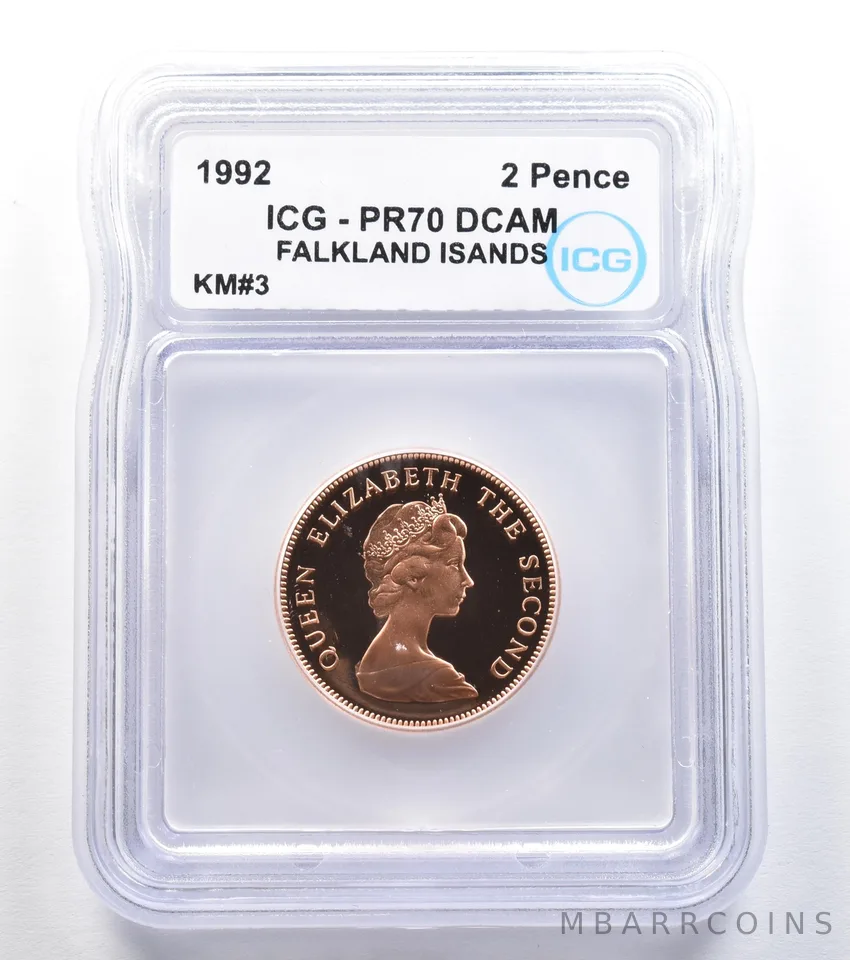 1992 Falkland Islands 2 Pence KM#3 PR70 DCAM ICG a7995