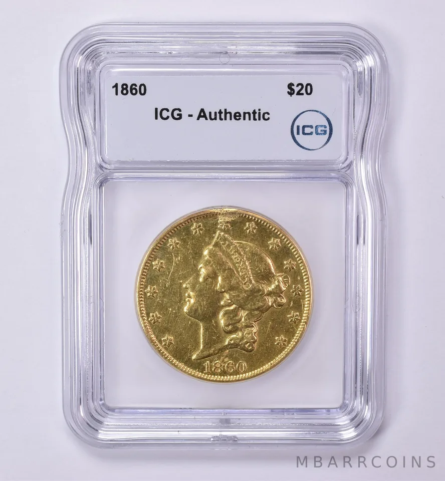 1860 $20 Liberty Head Gold Double Eagle Authentic ICG *0496