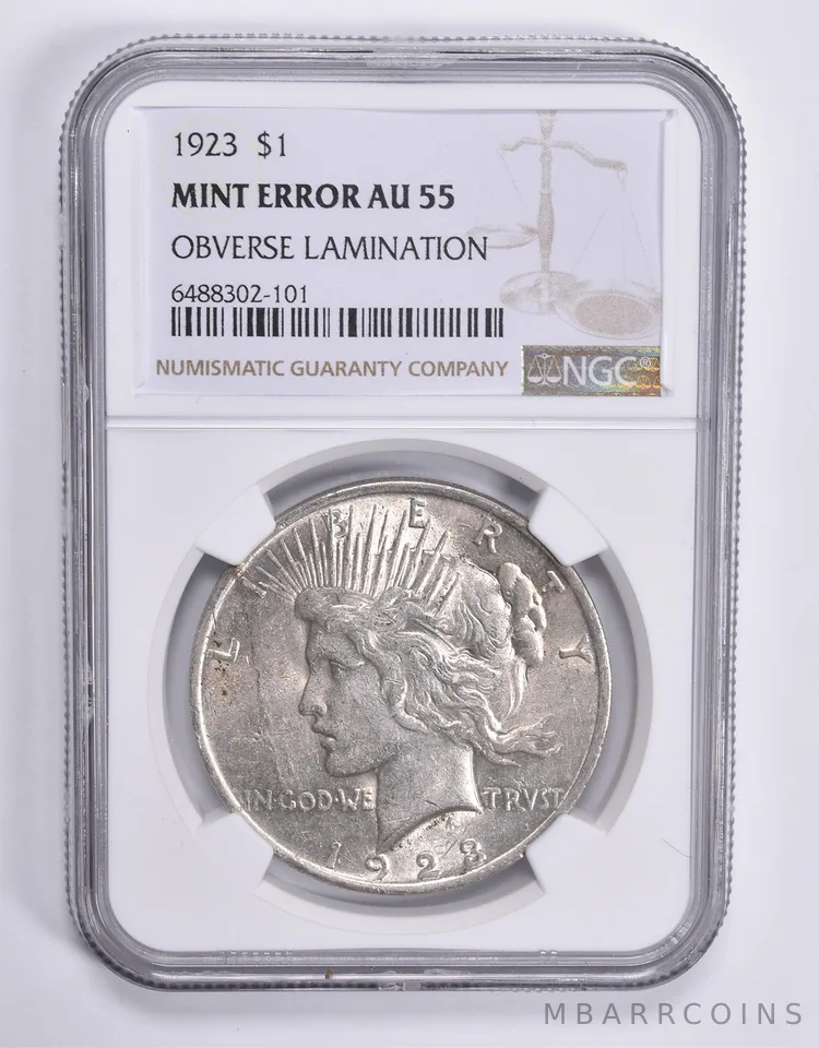 MINT ERROR AU55 1923 Morgan Silver Dollar OBV Lamination NGC a1800