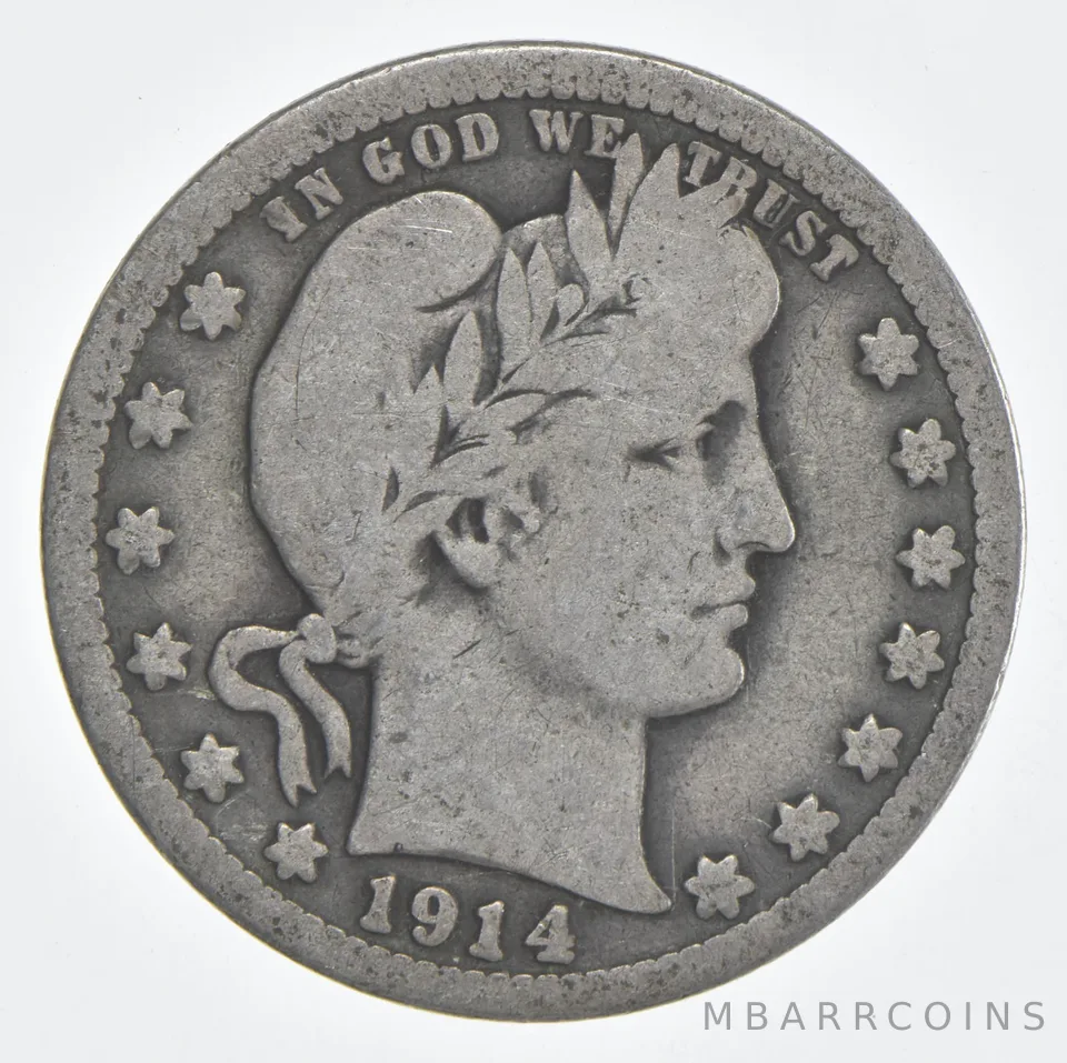 1914-D Barber Quarter 90% Silver VG Condition