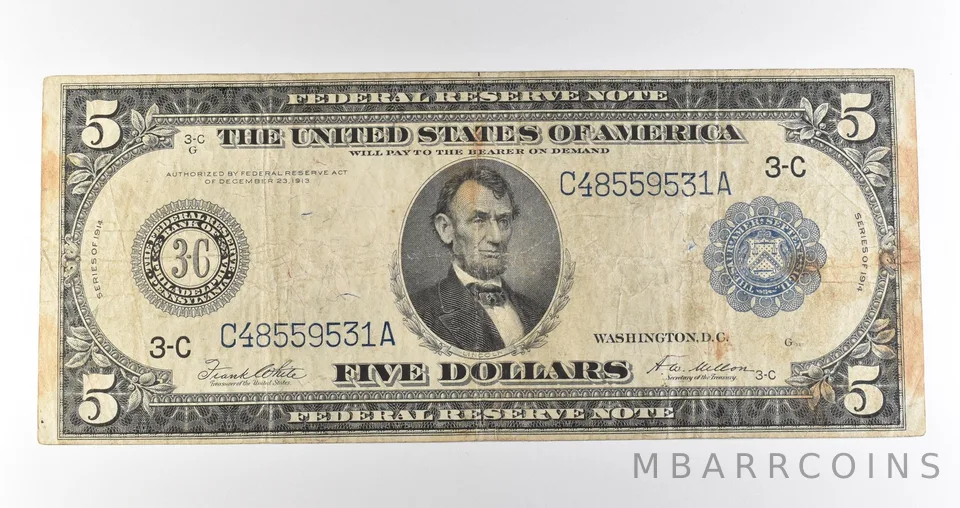 1914 $5 Philadelphia PA FRN Blue Seal Large Note Fr#855a *4700