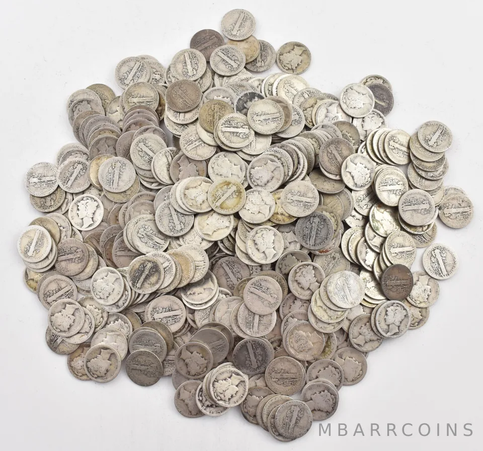 1918-S Mercury 90% Silver Dime Roll Lot of 50 PCS $5 Face