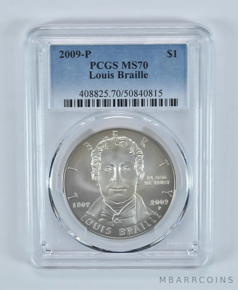 2009-P Louis Braille Commemorative Silver Dollar MS70 PCGS