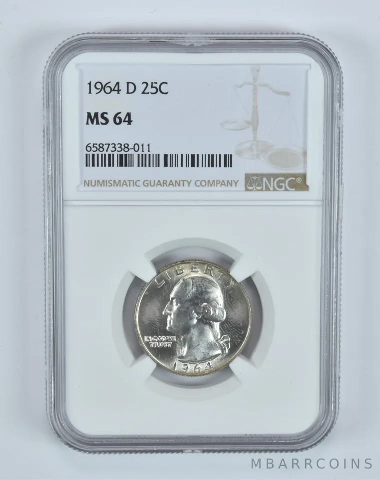 MS64 1964-D Washington Quarter NGC - Golden End of Roll Tone a4996