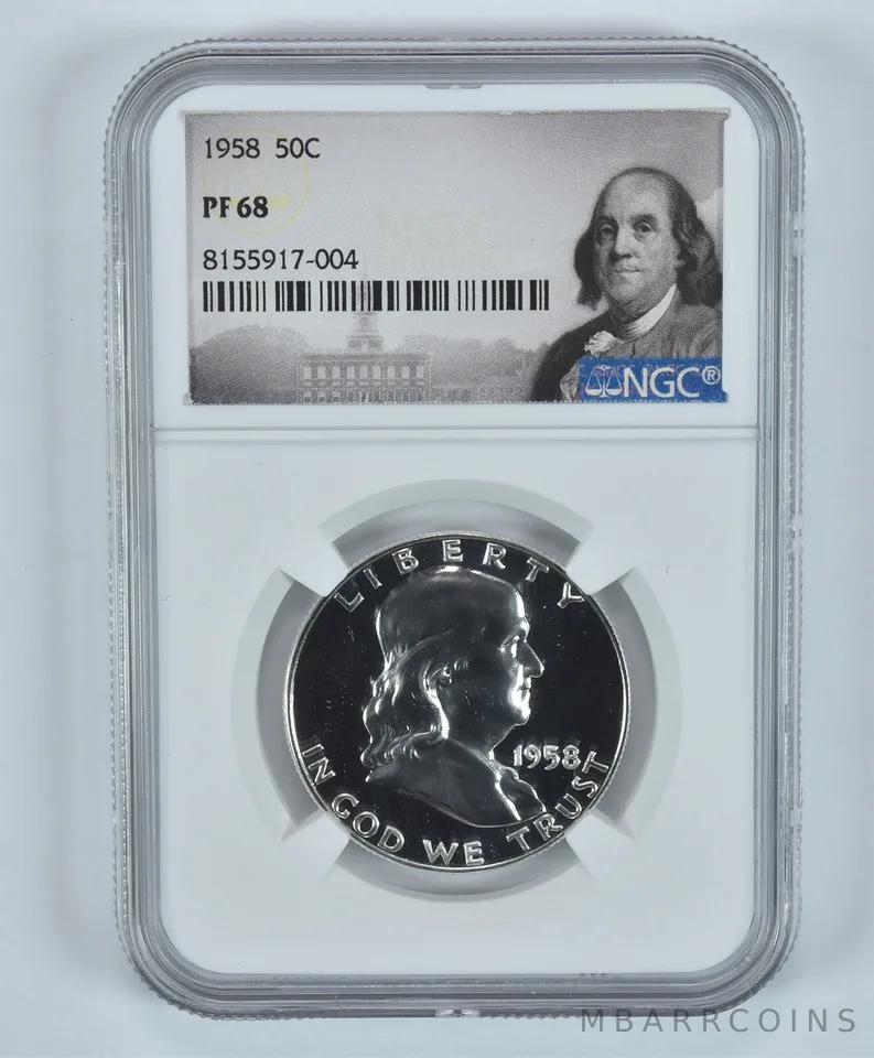 1958 Franklin Half Dollar PF68 NGC Great Almost Cameo Contrast *9167