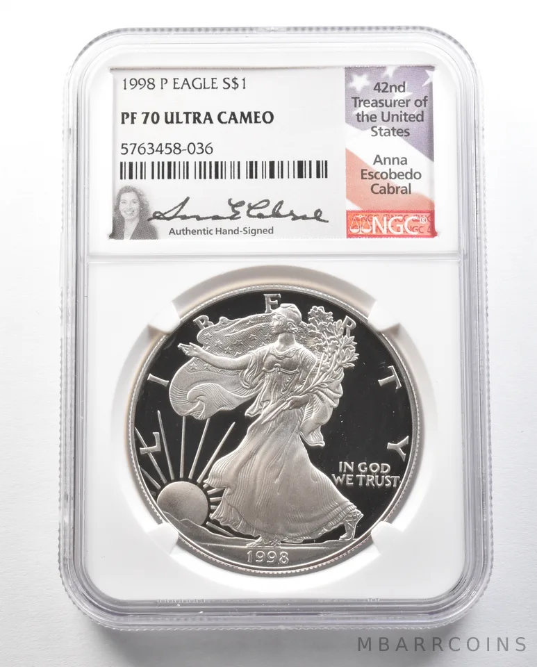 1998-P American Silver Eagle Anna Cabral PF70 UCAM NGC *0470