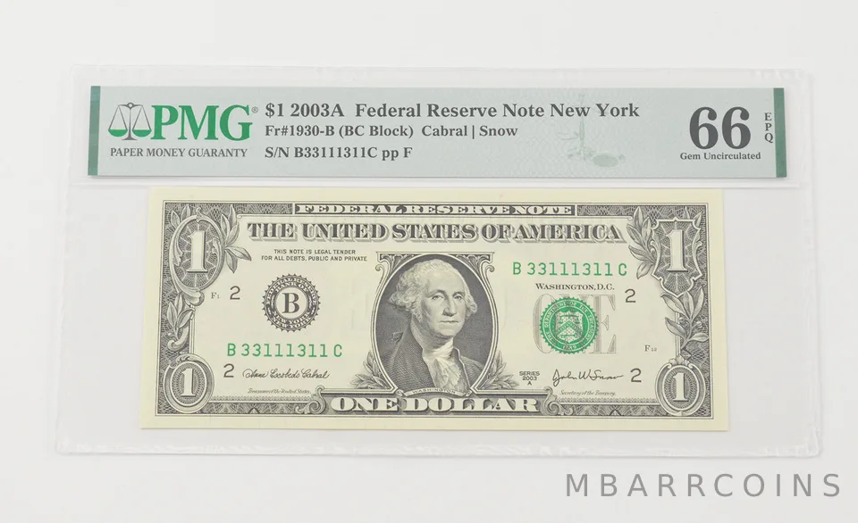 Gem UNC 66 EPQ 2003-A $1 FRN NY - FR#1930-B PMG 311 Note *6594