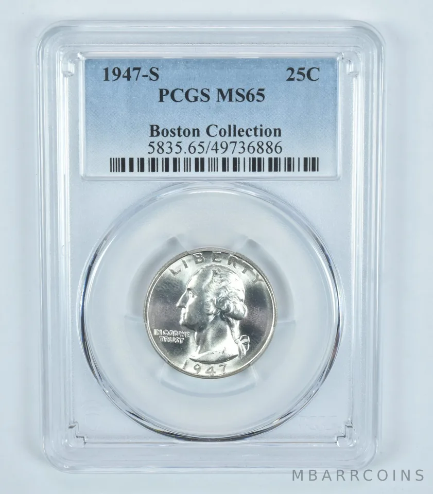 1947-S Washington Quarter Boston Collection MS65 PCGS Blue Label