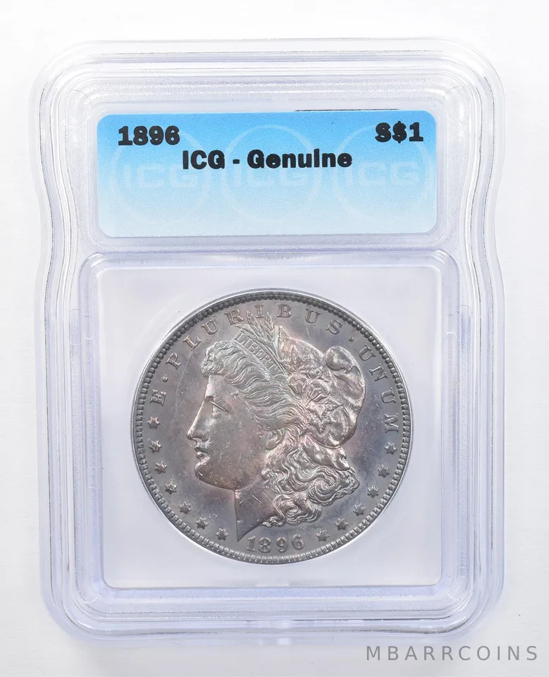 1896 Morgan Silver Dollar Genuine ICG Beautiful Blue Tone *7606