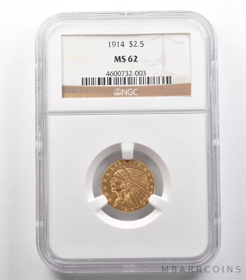 1914 $2.50 Indian Head Gold Quarter Eagle MS62 NGC *4850