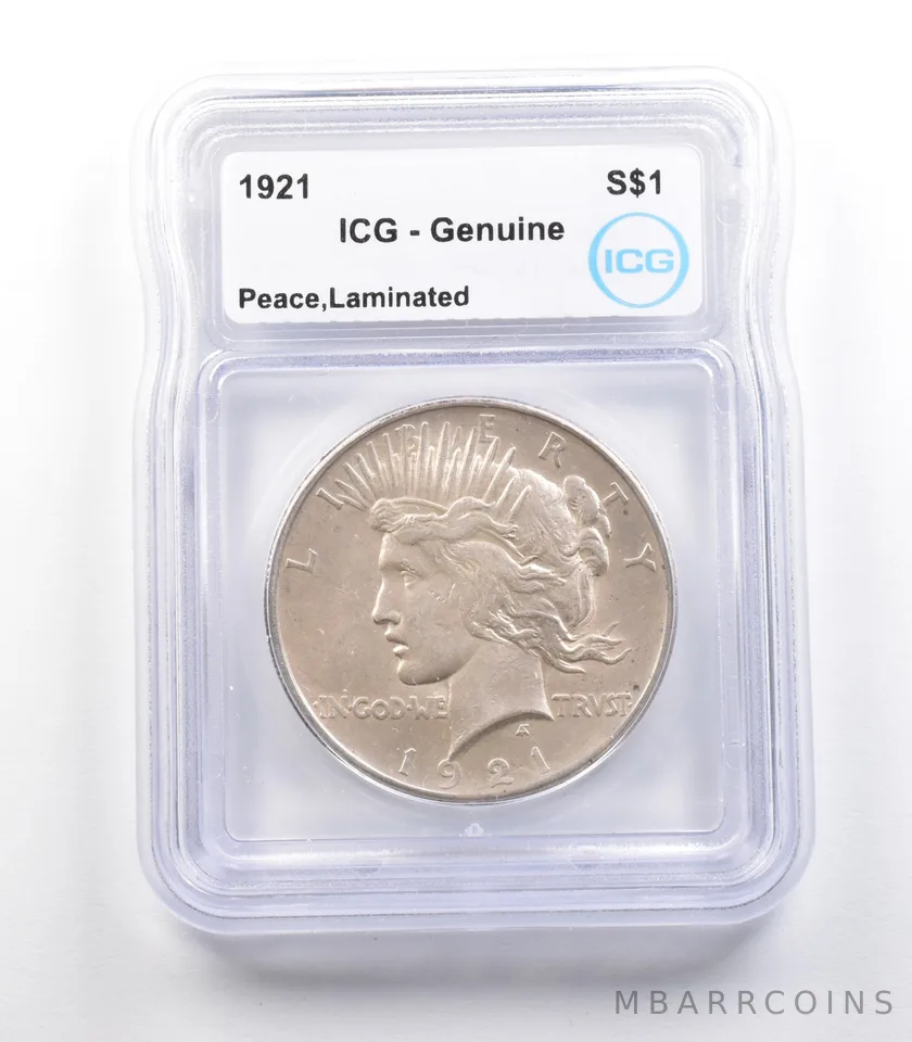 1921 Peace Silver Dollar Mint Error Laminated Genuine ICG *2349