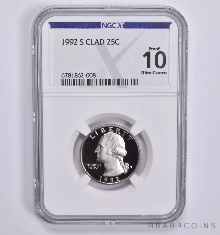 1992-S Washington Quarter CLAD Proof 10 UCAM NGC X NGCX