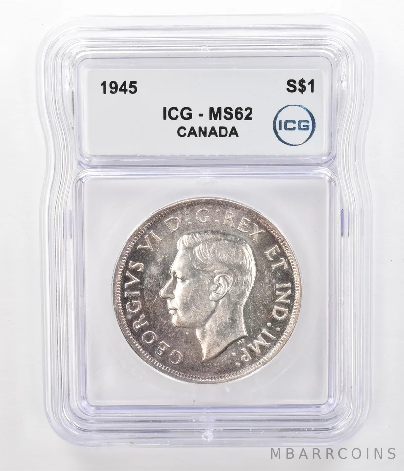 1945 Canada 1 Dollar Silver MS62 ICG Beautiful Tone *5180