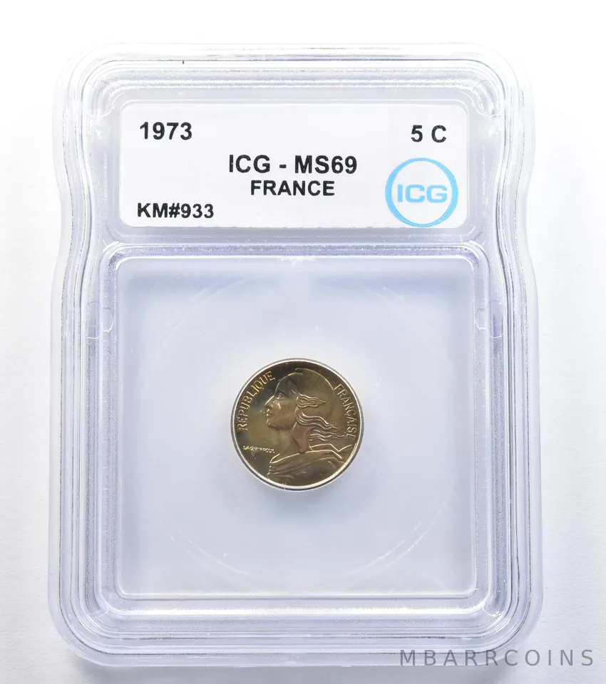 1973 France 5 Centimes KM#933 MS69 ICG a7933