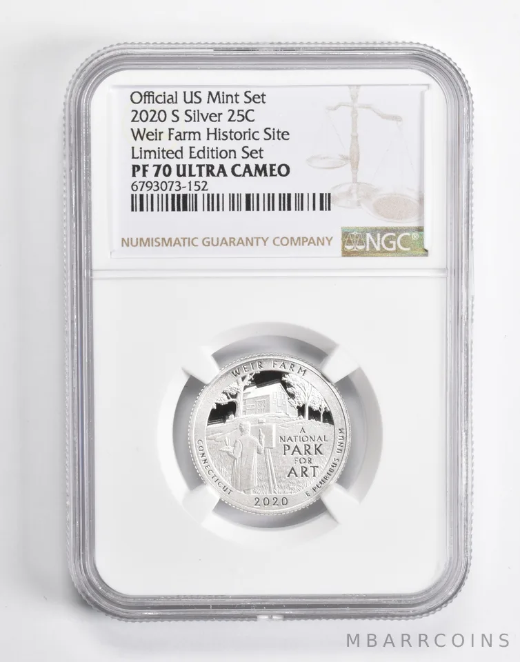2020-S Weir Farm Hist. Site Quarter Silver Limited Edition PF70 UCAM NGC