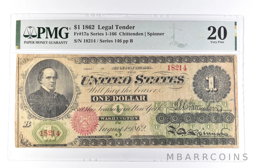 1862 $1 Legal Tender Fr#17a Series I-166 Large Note Very Fine 20 PCGS a9162