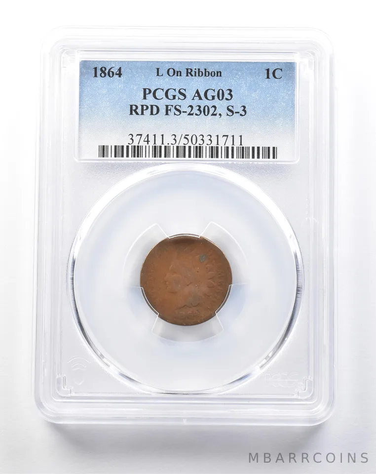 1864 Indian Head Cent L On Ribbon RPD FS-2302 S-# AG03 PCGS a5397