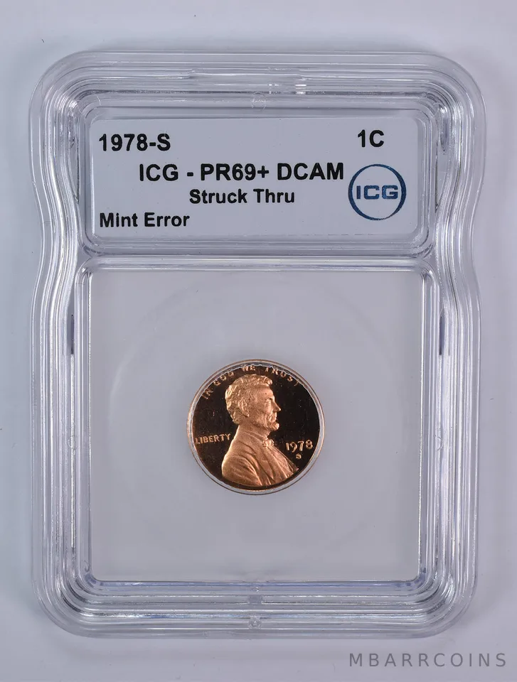 1978-S Lincoln Memorial Cent Mint Error Struck Thru PR69+ DCAM ICG