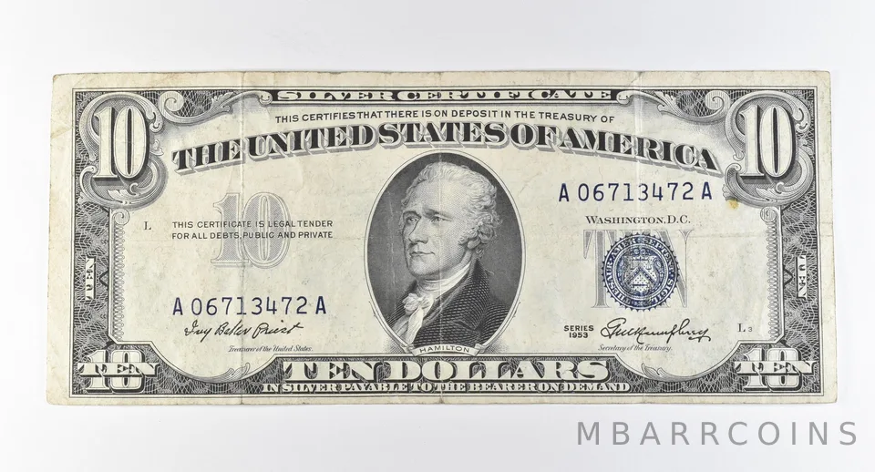 Better 1953 Silver Certificate $10 United States Note - Better Grade *734