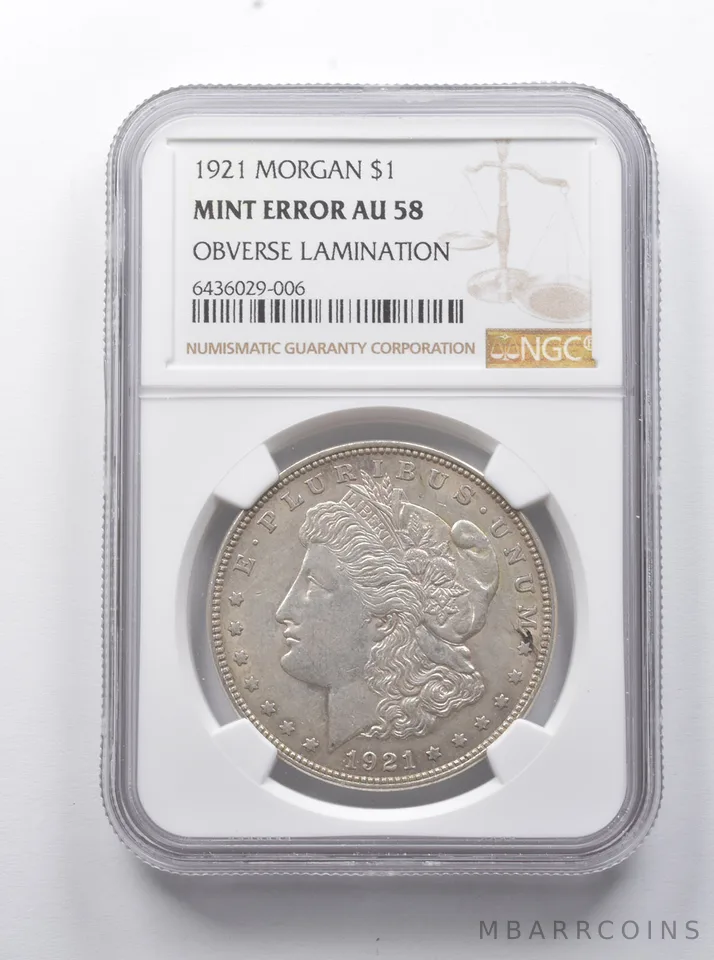 MINT ERROR AU58 1921 Morgan Silver Dollar OBV Lamination NGC a7871